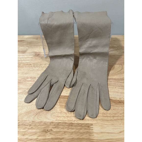 Vintage Dainty Long Leather Gloves Taupe Small JL - Picture 9 of 14